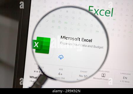 Ostersund, Sweden - Feb 16, 2023 Microsoft Excel app closeup. Microsoft Excel is a spreadsheet developed by Microsoft for Windows, macOS, Android. Stock Photo