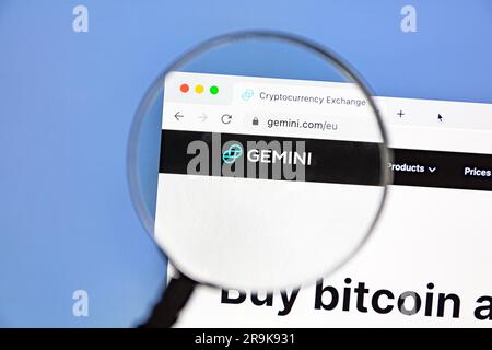 Ostersund, Sweden - Feb 21, 2023: Gemini website on a computer screen.Gemini is an American cryptocurrency exchange. Stock Photo
