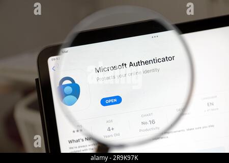 Ostersund, Sweden - Mars 16 2023: Microsoft Authenticator app on an Ipad. Microsoft Authenticator is Microsoft's two-factor authentication app. Stock Photo