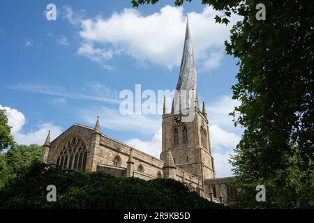 Chesterfield Parish Church with crooked spire - Church of St Mary and All Saints - Chesterfield, Derbyshire, England, UK Stock Photo