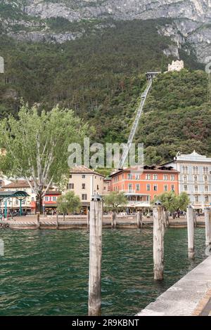 Riva del Garda mountain cable car lift to a Venetian Bastion, Riva, Lake Garda, Italy, Europe Stock Photo