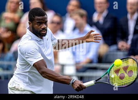 Frances Tiafoe in action during his ATP EXHO Singles match