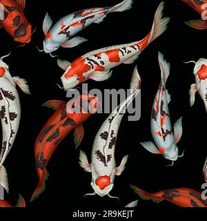Seamless pattern with koi fishes. Vector. Stock Vector