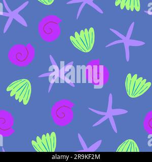 Cute seamless pattern with algae, corals and seashells. Vector illustration Stock Vector