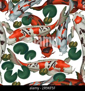Seamless pattern with koi fishes. Vector. Stock Vector