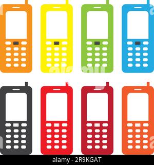 Colourful phone mobile cell cellular icon transparent background EPS Vector art Pack Stock Vector