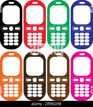 Colourful phone mobile cell cellular icon transparent background EPS Vector art Pack Stock Vector
