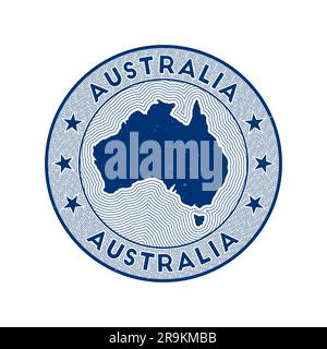 Australia round badge vector. Country round stamp with shape of Australia, isolines and circular country name. Beautiful emblem. Stock Vector