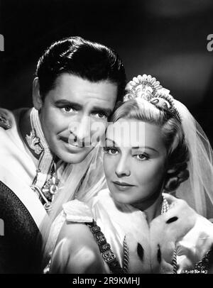 RONALD COLMAN and MADELEINE CARROLL Portrait in THE PRISONER OF ZENDA 1937 director JOHN CROMWELL novel Anthony Hope screenplay John L. Balderston music Alfred Newman costumes Ernest Dryden producer David O. Selznick Selznick International Pictures / United Artists Stock Photo