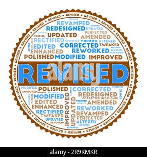 REVISED word image. Revised concept with word clouds and round text. Nice colors and grunge texture. Trendy vector illustration. Stock Vector