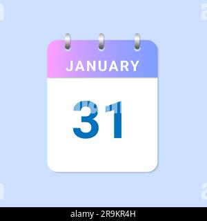 Day of 31 January. Daily calendar of january month on white paper note Stock Vector