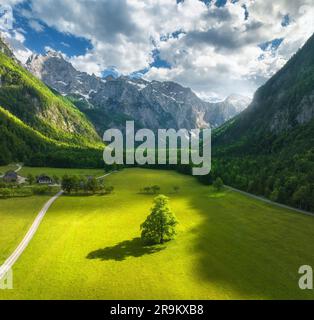 An aerial view of green mountains in the morning Stock Photo - Alamy
