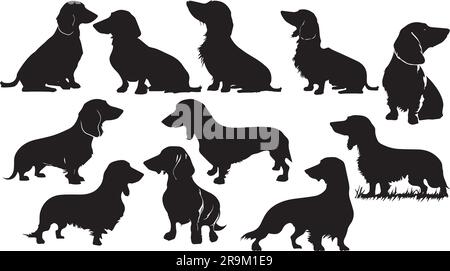 Set dog silhouettes vector image,Dachshund dog pet Stock Vector