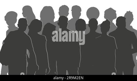 A small group of adults of different ages. Diverse people group silhouette. Flat vector illustration isolated on background. Stock Vector