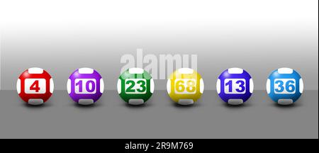 Set of lottery balls with numbers on grey background Stock Photo