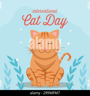 vector design illustration international cat day in flat style Stock Vector