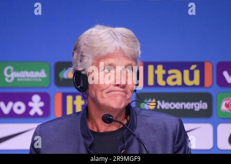 Rio de Janeiro, (RJ) - 06/27/2023 - Sports/Football - FOOTBALL-BRASIL - Coach Pia Sundhage announces the players called up for the 2023 FIFA World Cup, held at the CBF main hall, located in Barra da Tijuca, west zone of Rio de Janeiro, on the afternoon of this Tuesday, 27. Stock Photo