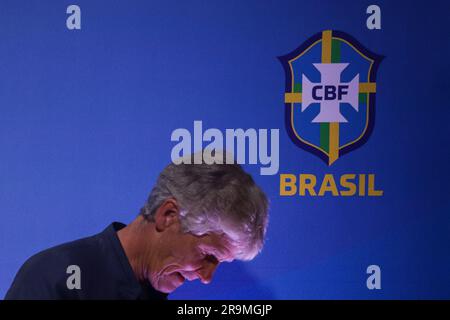 Rio de Janeiro, (RJ) - 06/27/2023 - Sports/Football - FOOTBALL-BRASIL - Coach Pia Sundhage announces the players called up for the 2023 FIFA World Cup, held at the CBF main hall, located in Barra da Tijuca, west zone of Rio de Janeiro, on the afternoon of this Tuesday, 27. Stock Photo