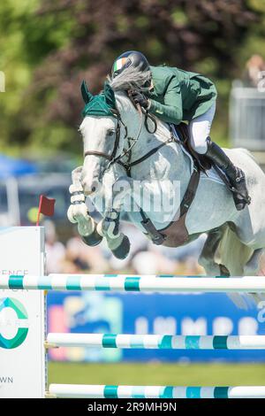 Daniel Coyle of Team Ireland competes in the FEI Nations Cup on June 6, 2023 in Langley, B.C., Canada. Stock Photo