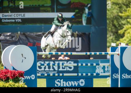 Daniel Coyle of Team Ireland competes in the FEI Nations Cup on June 6, 2023 in Langley, B.C., Canada. Stock Photo