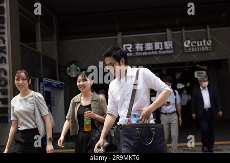 Tokyo, Japan. 27th June, 2023. Subway passengers exit Yurakucho station in central Tokyo. Credit: SOPA Images Limited/Alamy Live News Stock Photo