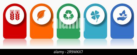Agriculture icon set, miscellaneous vector icons such as wheat, leaf, recycling, clover and seedling, modern design infographic template, web buttons Stock Vector
