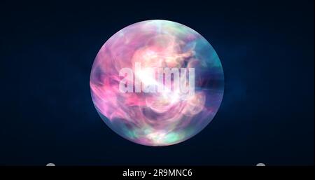 Abstract ball sphere planet iridescent energy transparent glass magic with energy waves in the core abstract background. Stock Photo