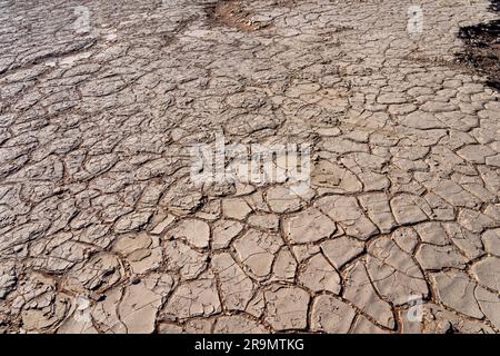 Dry cracked mud photographed at Sossusvlei, Namib-Naukluft National Park, Namibia. Stock Photo