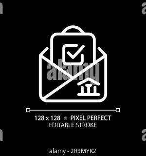 Editable white linear icon with checkmark and envelope Stock Vector