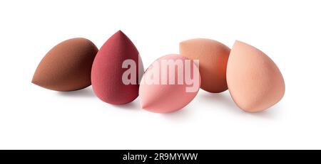An egg-shaped makeup sponge placed on a white background. Stock Photo