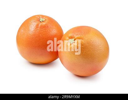Two grapefruits placed on a white background. Stock Photo