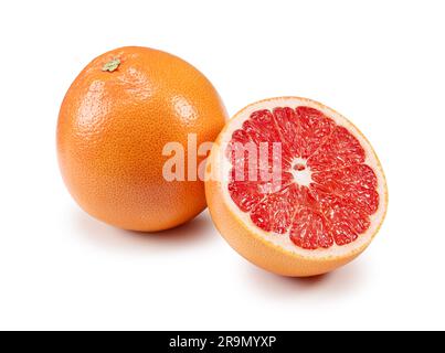 Cut grapefruit placed on a white background. Stock Photo