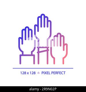 Pixel perfect gradient icon of people with hands raised Stock Vector