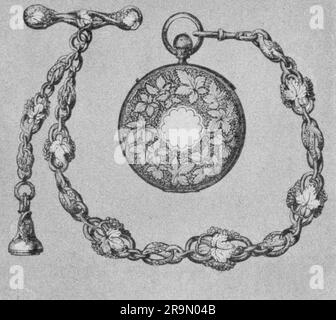 clock, pocket watch, first pocket watch without key, world exposition, London, 1862, wood engraving, ARTIST'S COPYRIGHT HAS NOT TO BE CLEARED Stock Photo