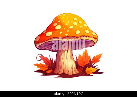 cartoon autumn mushroom on white background in flat style for icon Stock Vector