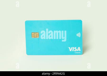 Blue credit card isolated on white background. soft focus Stock Photo