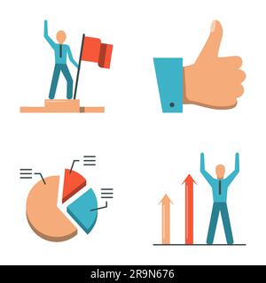 Electoral rating flat icon set. Voting, distribution of votes, victory and success symbols. Vector illustration. Stock Vector