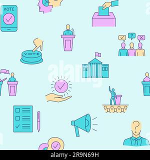 Politics and elections seamless pattern. Voting, ballot, public speech and political debate. Vector illustration. Stock Vector