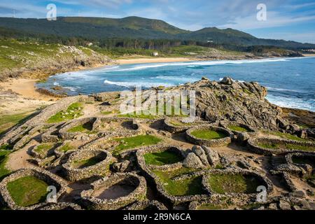 Castro de Barona, Celtic settlement -1st century BC, Porto do Son, La Coruna province, Region of Galicia, Spain Stock Photo