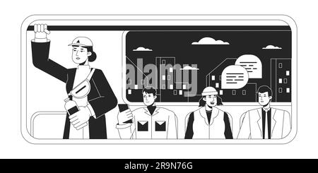 Women in metro wagon bw concept vector spot illustration Stock Vector