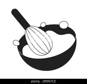 Whisk whipping cream in bowl monochrome flat vector object Stock Vector