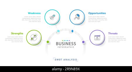 SWOT analysis diagram for business, 4 sides modern style with Strengths, Weakness, Opportunities, and Threats. presentation vector infographic. Stock Vector