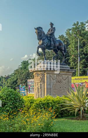 09 24 2017 Vintage Kala Ghoda Statue of Maharaja Sayajirao Gaekwad III near to Sayaji baug (Kamati baug)'s Main Entrance.Vadodara Gujarat India Asia. Stock Photo