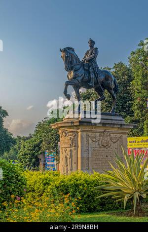 09 24 2017 Vintage Kala Ghoda Statue of Maharaja Sayajirao Gaekwad III near to Sayaji baug (Kamati baug)'s Main Entrance.Vadodara Gujarat India Asia. Stock Photo