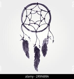 Vector grunge monochrome watercolor illustration of dream catcher Stock Vector