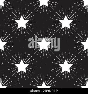 Vector grunge seamless pattern with vintage stars and sunbursts Stock Vector