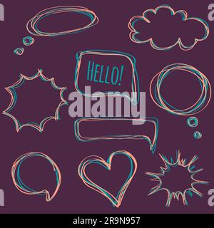 Vector colorful set of hand-drawn speech bubbles Stock Vector