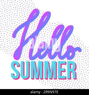 Vector illustration with modern liquid typography Hello Summer on textured dotted background. Poster, card, wallpaper template. Stock Vector