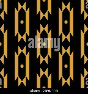 Vector trendy black and gold seamless decorative ethnic pattern. Boho geometric style. Stock Vector