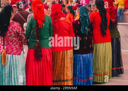 31st January 2023, Tehri Garhwal, Uttarakhand, India. Traditional Dance and Music festival during a wedding ceremony in the hills of Uttarakhand. Peop Stock Photo